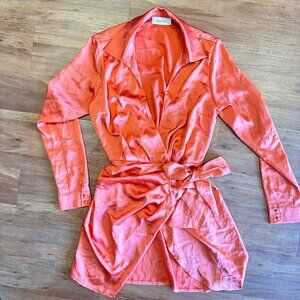 Orange Wrap Silk Dress